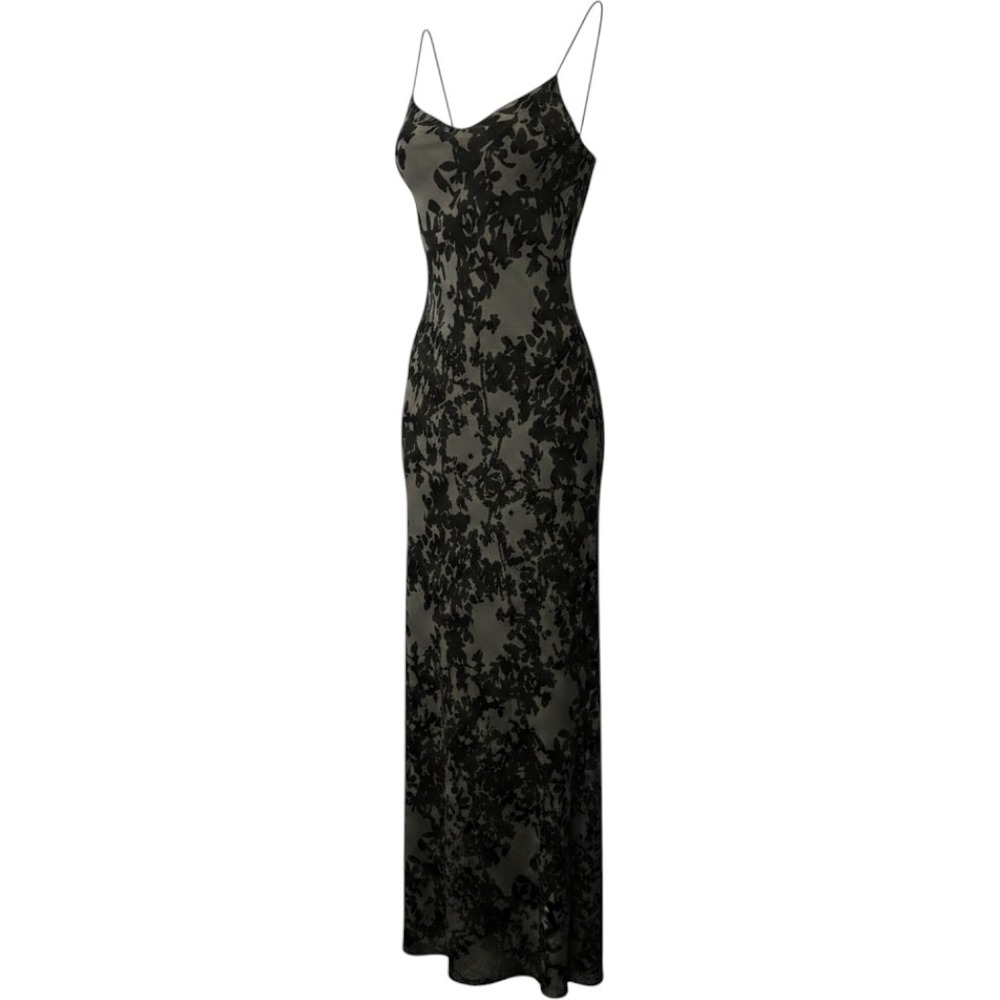 Vintage Y2K Express Silk Blend Burnout Velvet Floral Maxi Dress Pewter Black 7/8 - Picture 1 of 5